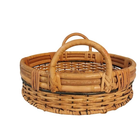Basket Wicker Rattan Bamboo Woven Tray Basket With Handles - Picture 3 of 8